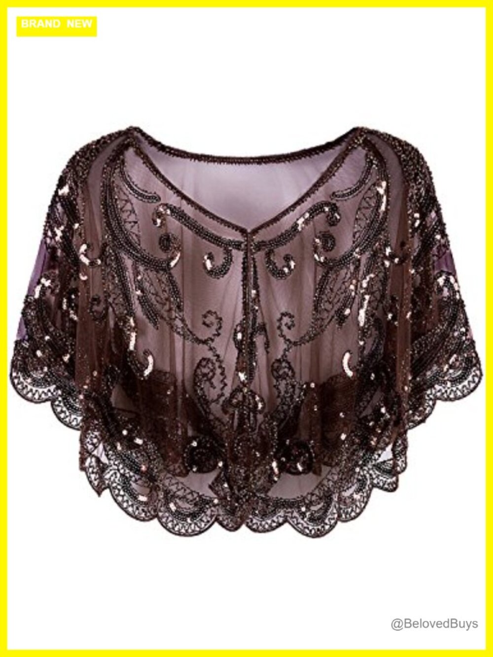 Vintage 1920s Sequin Beaded Shawl Fringed Evening Wrap Cape